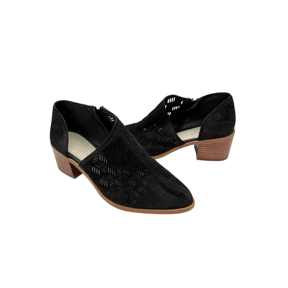 1.State Iddah Black Perforated Suede Leather Cutaway D'Orsay Pointed Booties
